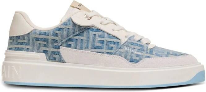 Balmain B-Court sneakers met denim vlakken Wit