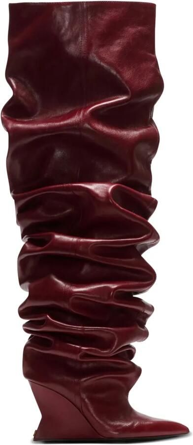 Balmain 95 mm kalfsleren knielaarzen met sleehak Rood