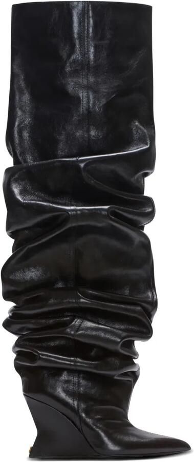 Balmain 95 mm kalfsleren knielaarzen met sleehak Zwart
