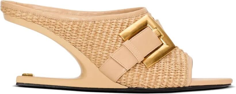 Balmain Anthem No Wedge muiltjes van glad leer en raffia Beige