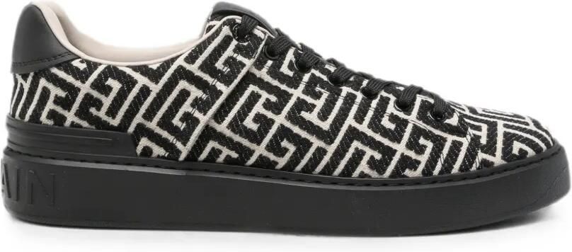 Balmain B-Court leren sneakers met monogram-jacquard Zwart
