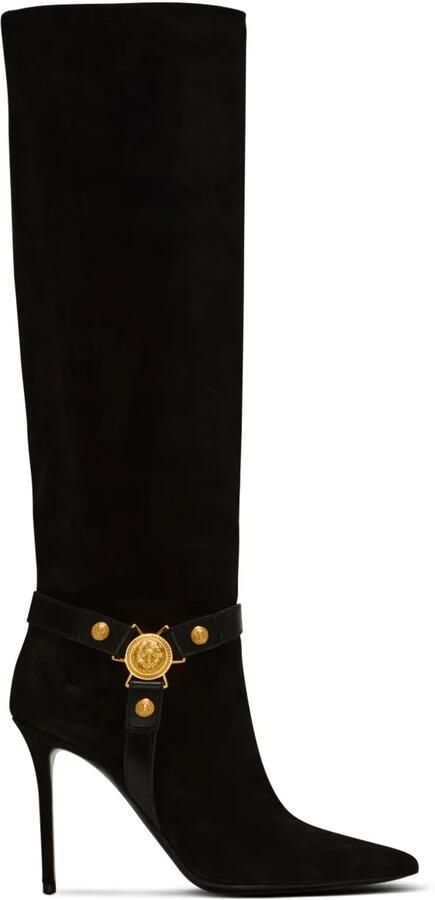 Balmain Eva 95 mm suède knielaarzen Zwart