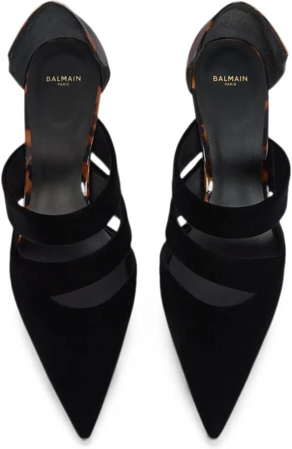 Balmain Fluwelen en lakleren pumps met print Zwart - Foto 4