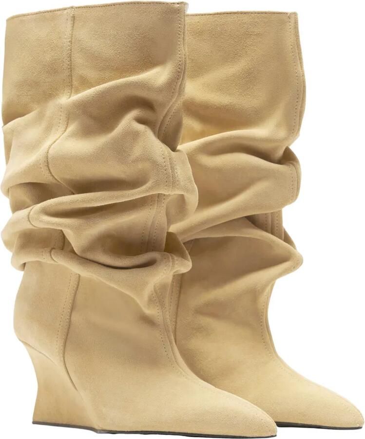 Balmain Gedrapeerde suède enkellaarzen met sleehak Beige - Foto 2