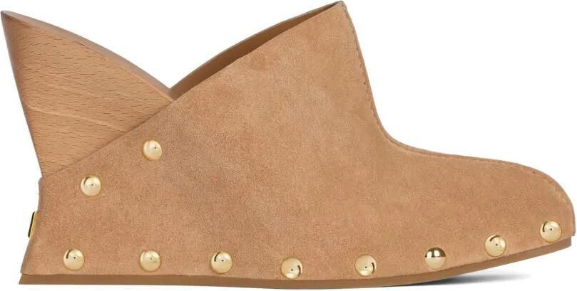 Balmain Houten en suède klompen met sleehak Beige