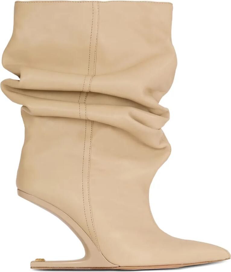 Balmain Leren enkellaarzen met ruches Beige