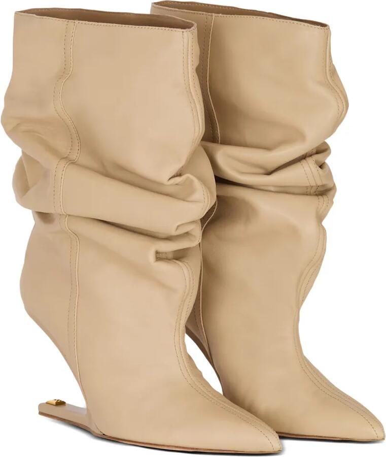 Balmain Leren enkellaarzen met ruches Beige - Foto 2