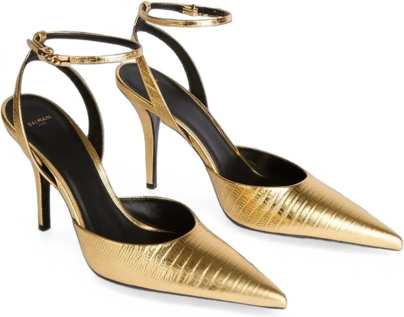 Balmain Metallic leren pumps met bandjes en reliëf Goud - Foto 5