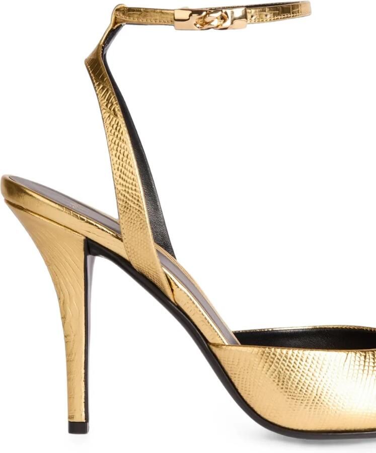 Balmain Metallic leren pumps met bandjes en reliëf Goud - Foto 3