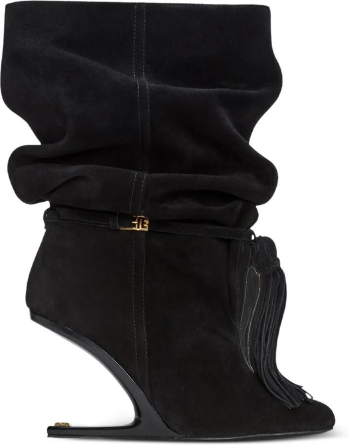 Balmain No Wedge suède leren enkellaarzen met kwastje Zwart