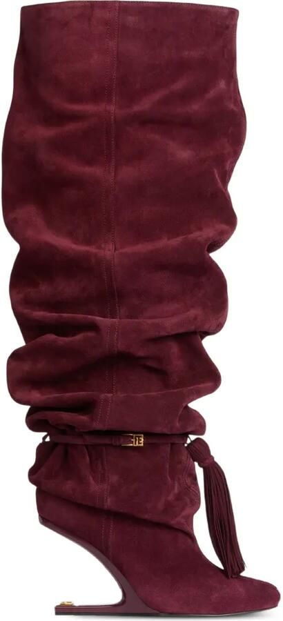 Balmain No Wedge suède leren laarzen met kwastje Rood
