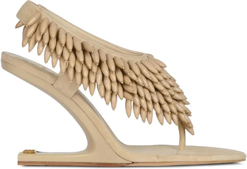 Balmain No Wedge suède sandalen met kralen Beige