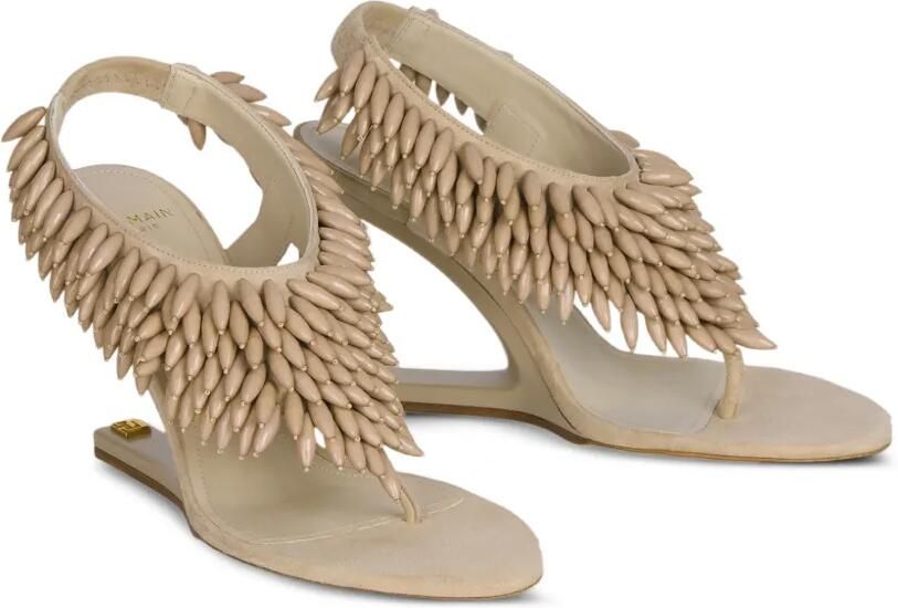 Balmain No Wedge suède sandalen met kralen Beige - Foto 4