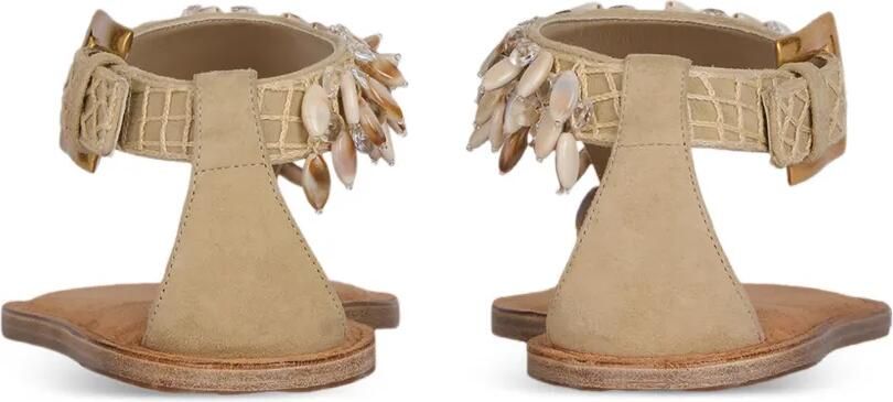 Balmain Platte katoenen en suède sandalen met kralen Beige - Foto 5