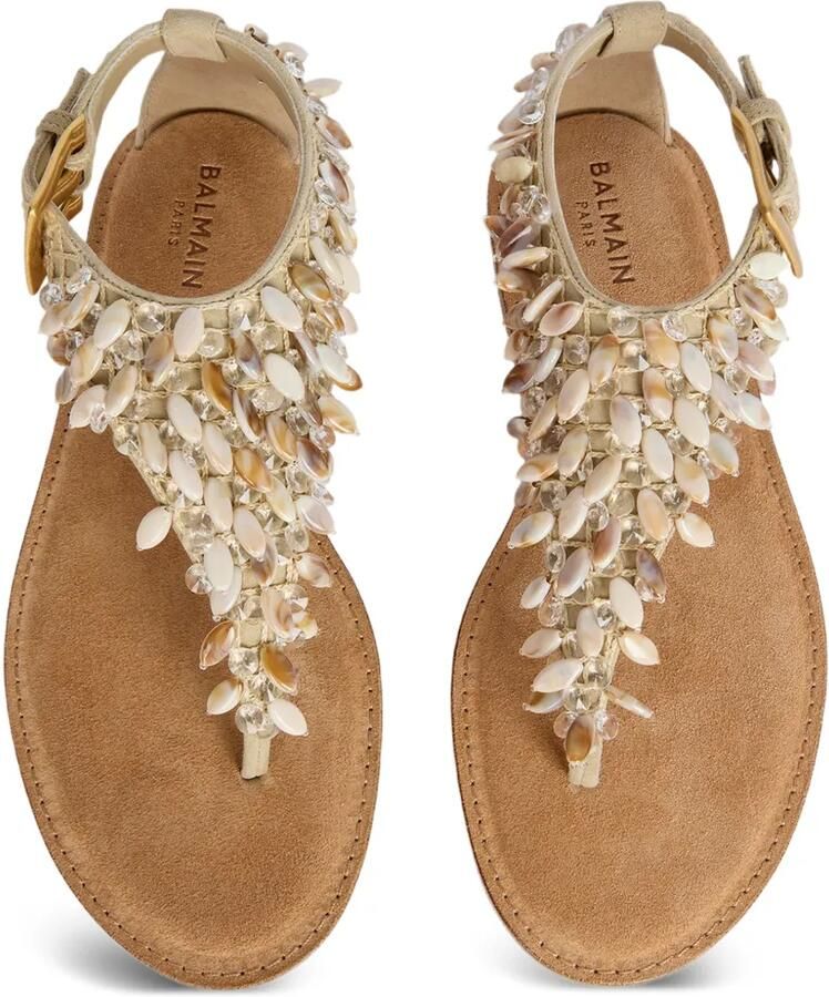 Balmain Platte katoenen en suède sandalen met kralen Beige - Foto 2