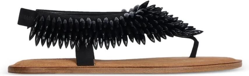 Balmain Platte suède sandalen met kralen Zwart