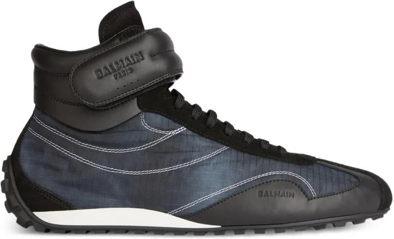 Balmain Racing mid-top nylon en leren sneakers Blauw