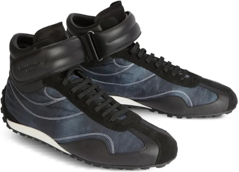 Balmain Racing mid-top nylon en leren sneakers Blauw - Foto 5