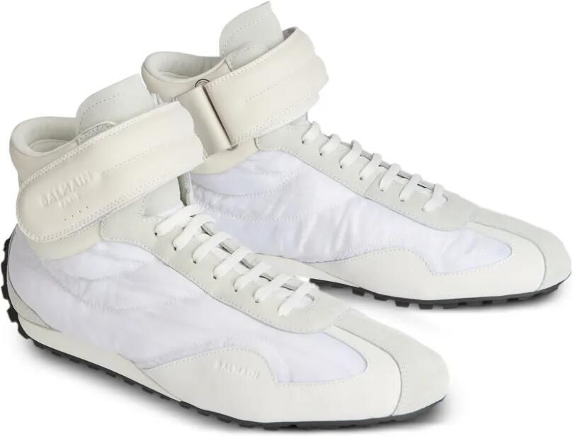 Balmain Racing mid-top nylon en leren sneakers Wit