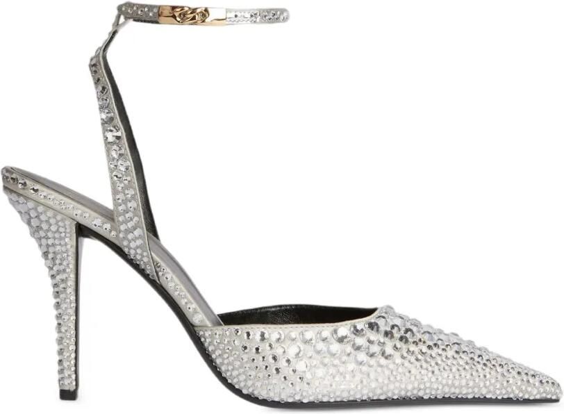 Balmain Satijnen pumps met kristallen en bandjes Zilver