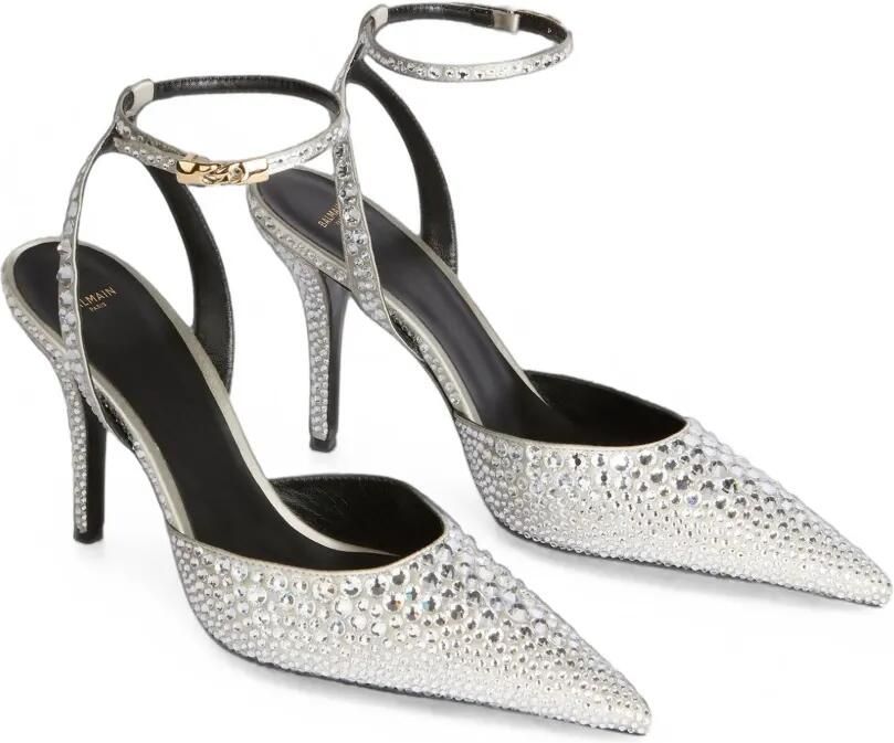 Balmain Satijnen pumps met kristallen en bandjes Zilver - Foto 4