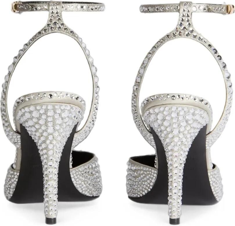 Balmain Satijnen pumps met kristallen en bandjes Zilver - Foto 3