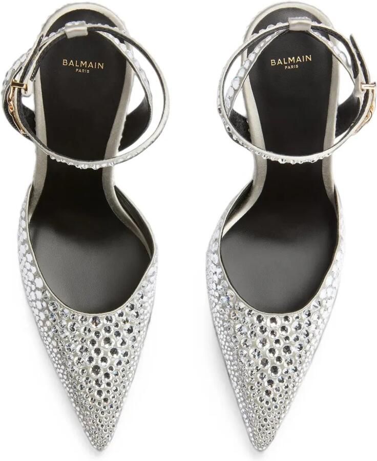 Balmain Satijnen pumps met kristallen en bandjes Zilver - Foto 2