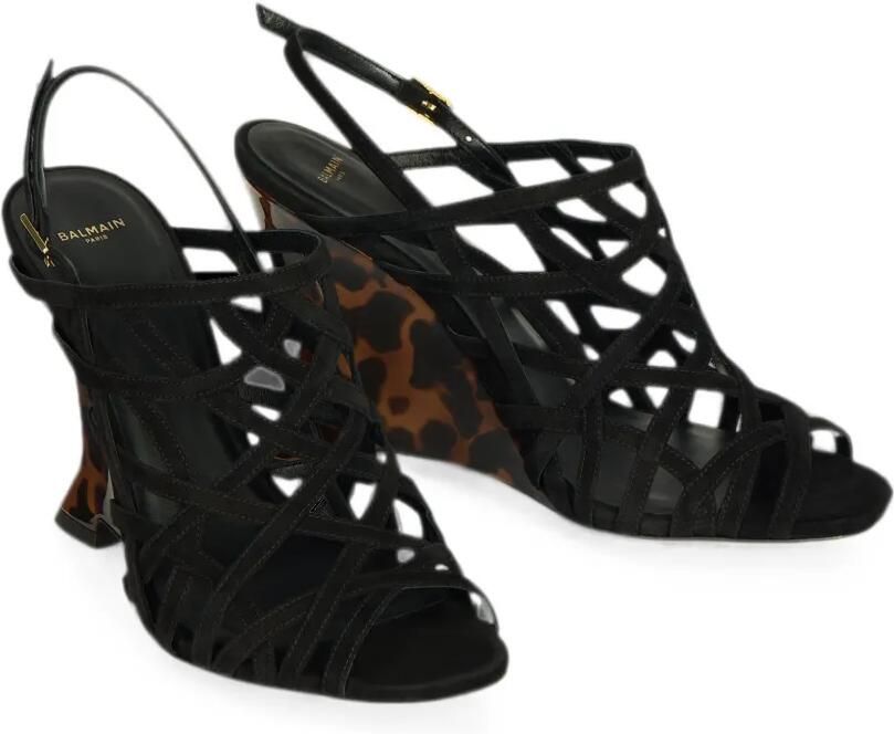 Balmain Suède sandalen met sleehak Zwart - Foto 5
