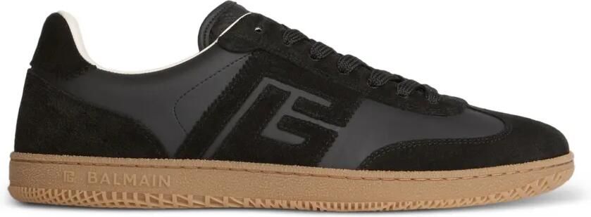 Balmain Swan suède en gladde leren sneakers Zwart