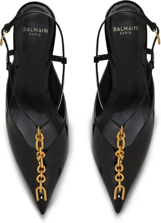 Balmain Sync lakleren slingback pumps met ketting Zwart - Foto 2