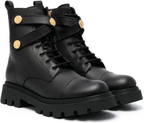 Balmain Kids Leren combat boots Zwart