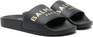 Balmain Kids Slippers met logoprint Zwart