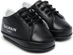 Balmain Kids logo-print leather sneakers Zwart