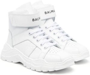 Balmain Kids logo-strap high-top sneakers Wit