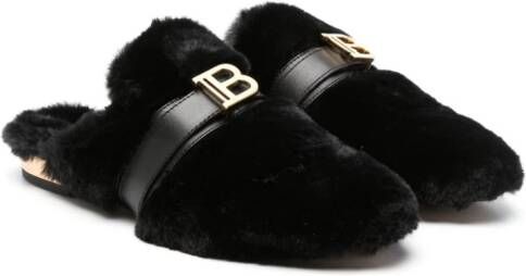 Balmain Kids Slippers met logoplakkaat Zwart