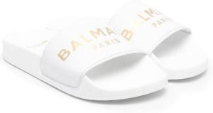 Balmain Kids Slippers met logoprint Wit