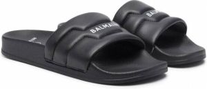 Balmain Kids Slippers met logoprint Zwart