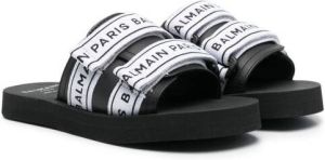 Balmain Kids Slippers met logoprint Zwart