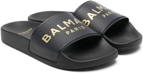 Balmain Kids Slippers met logoprint Zwart