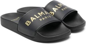 Balmain Kids Slippers met logoprint Zwart