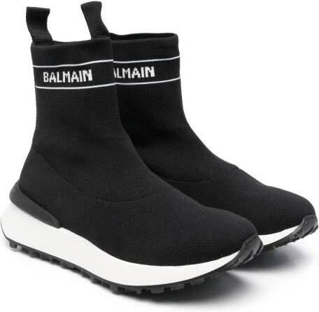 Balmain Kids Sneakers met logo intarsia Zwart