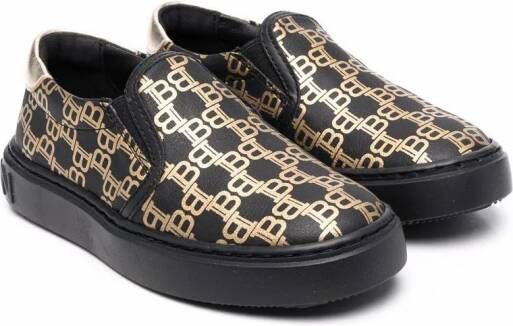 Balmain Kids Sneakers met monogramprint Zwart