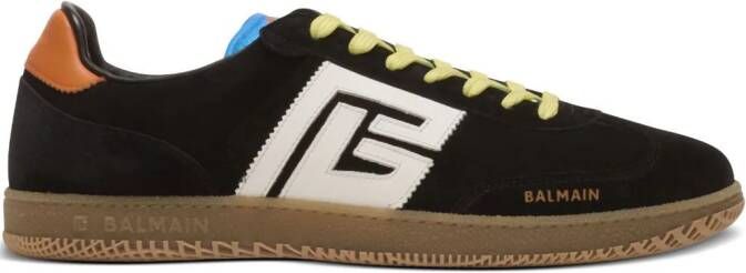 Balmain Leren sneakers met logopatch Bruin