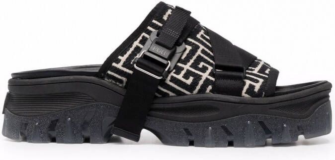 Balmain Ulysse slippers met monogram Zwart