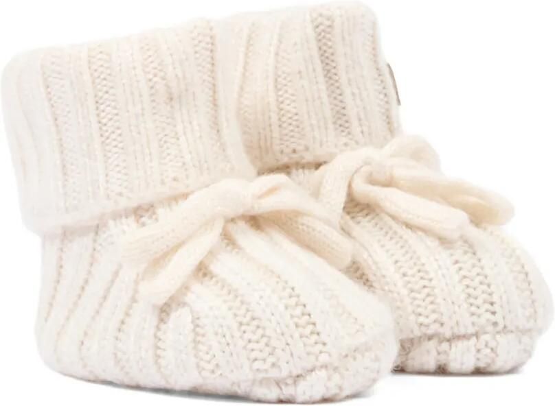 Bamboom Ribgebreide slippers met strikdetail Wit