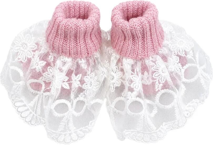Bébé di Almy Gebreide babyschoentjes met tule afwerking Roze