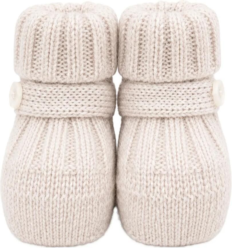 Bébé di Almy Grofgebreide babyschoentjes met knoop-detail Beige