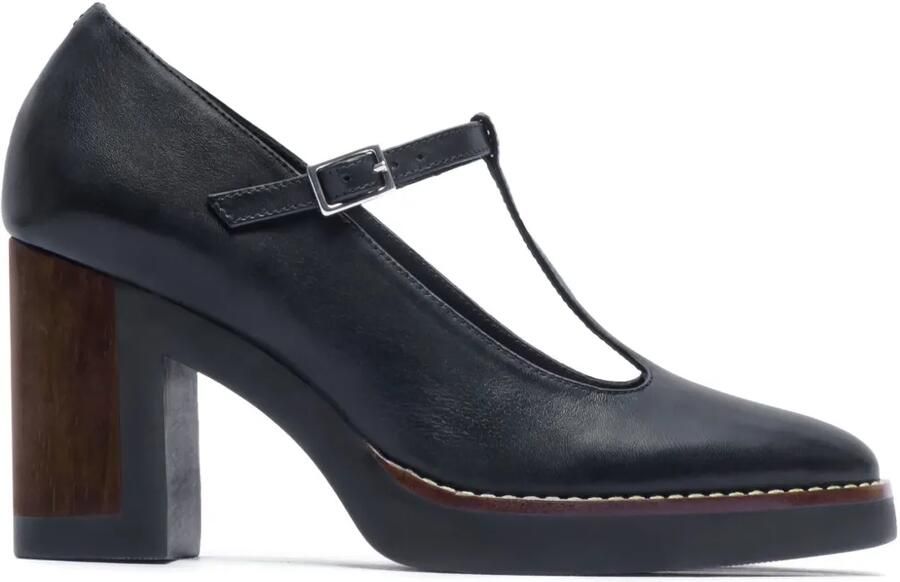 Bernardo 95 mm pumps met blokhak en T-bandje Zwart