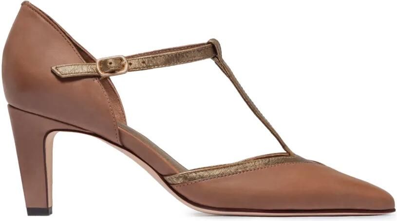 Bernardo Gianna pumps met puntige neus en T-bandje Bruin