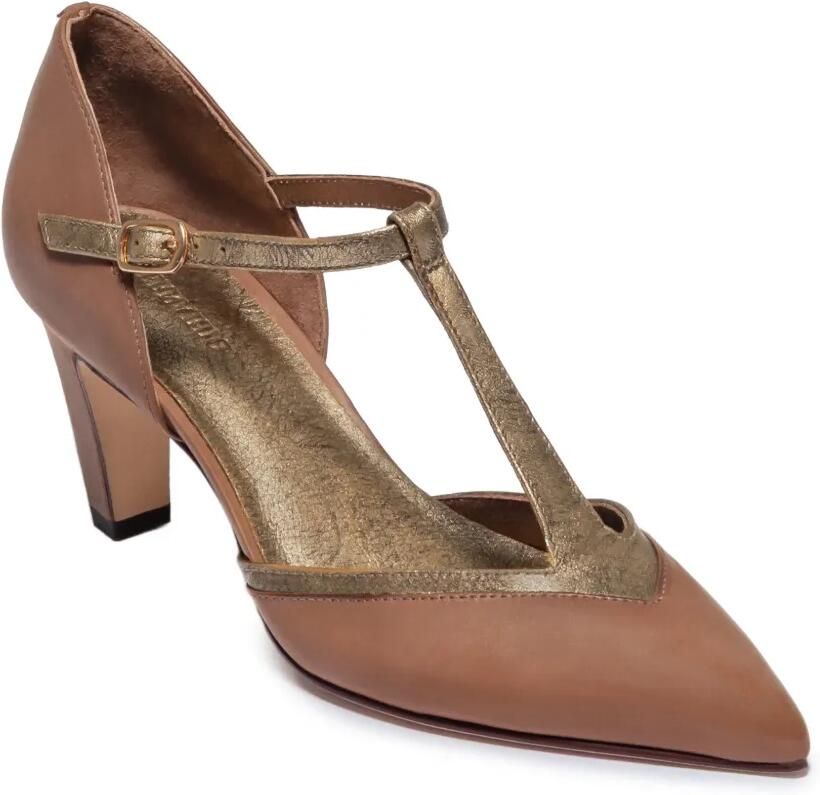 Bernardo Gianna pumps met puntige neus en T-bandje Bruin - Foto 2